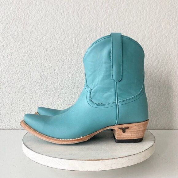 NEW Lane EMMA JANE Turquoise Cowboy Bootie Womens 9.5 Leather Short Ankle Boots - Picture 4 of 11